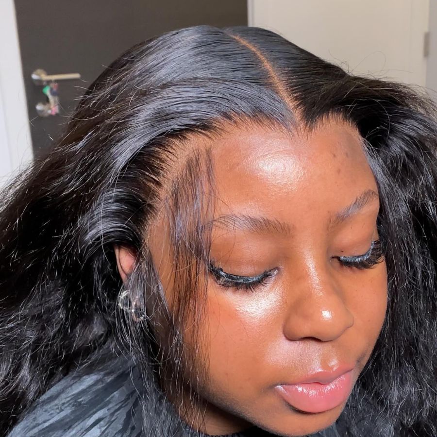 WOWANGEL HD Lace Front Wig installed on woman showing natural hairline and seamless blend with skin. UK shipping available for 13x6 lace wigs.