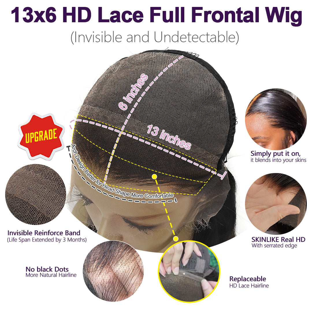 Upgrade 13X6 Invisible HD Lace Full Frontal Wig Straight Pre Plucked Clean Hairline