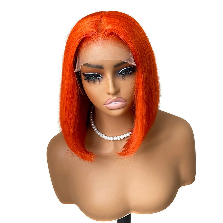 WOWANGEL Wear & Go Ginger Orange Bob Wig 5x5 Straight Glueless Wig