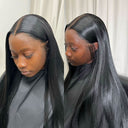 UK Shipping | Jet Black 13X6 HD Lace Full Frontal Wig Straight Clean Hairline - wowangel