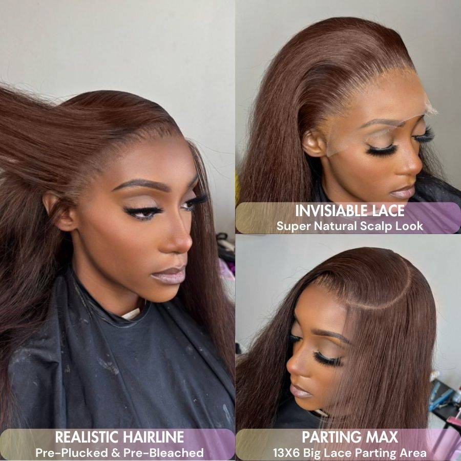 USA Shipping | 4 Dark Brown Color 13X6 HD Lace Front Wigs Body Wave 250% Density - wowangel