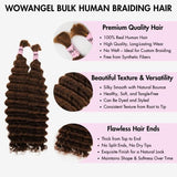 WOWANGEL 4 Brown Bulk Human Hair for Braiding Deep Wave 100g - wowangel