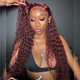 WOWANGEL 99J Burgundy Pre Everything 13X6 Lace Front Wigs Curly Hair - wowangel