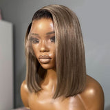 WOWANGEL Ash Grey Straight BOB Ombre 13X6 Skinlike Real HD Lace Wig - wowangel
