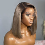WOWANGEL Ash Grey Straight BOB Ombre 13X6 Skinlike Real HD Lace Wig - wowangel