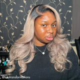 WOWANGEL Ash To Grey Colored Skinlike Real HD Lace 13X6 Lace Front Wig Loose Wave - wowangel