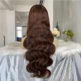 WOWANGEL Brown Highlights 13x6 Skinlike Real HD Lace Front Wig Body Wave - wowangel