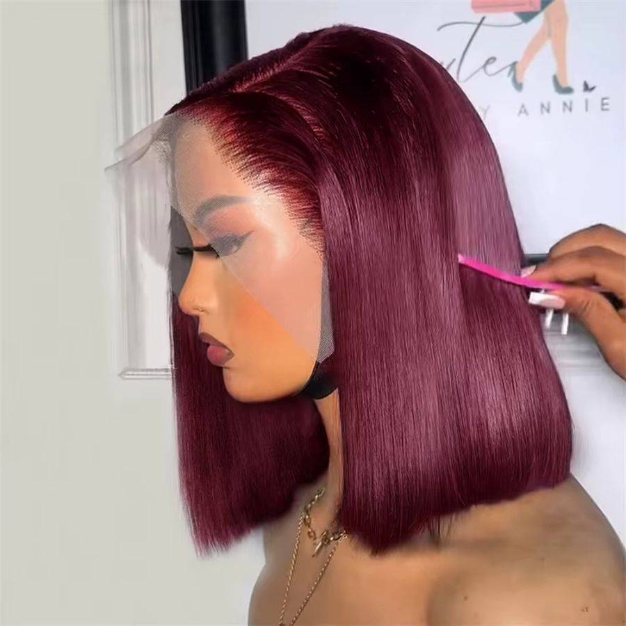 WOWANGEL Burgundy 99J 13x6 Skinlike Real HD Lace Wig Straight Short BOB - wowangel