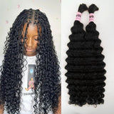 WOWANGEL Human Braiding Hair For Boho Braids Jet Black Deep Wave 100g - wowangel