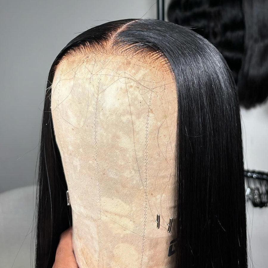 Front view of WOWANGEL 13x6 HD Lace Wig on mannequin highlighting the clean, pre-plucked hairline and wide lace parting area.
