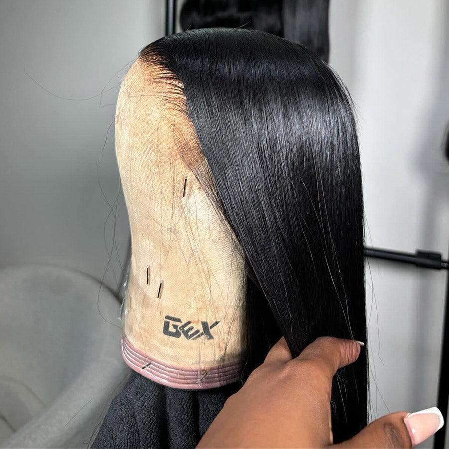 Side view of WOWANGEL HD Lace Wig showing natural hairline and smooth straight texture, perfect for realistic styling.