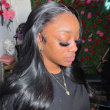 WOWANGEL Jet Black 13X6 Skinlike Real HD Lace Front Wig Silk Straight - wowangel