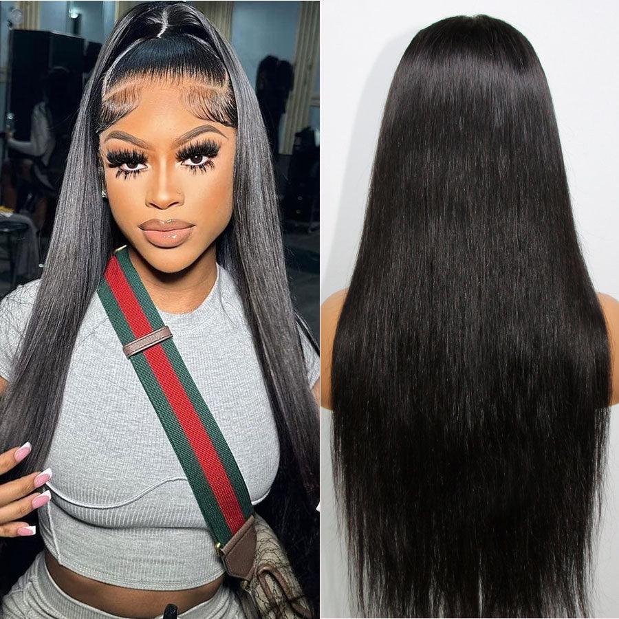 Back view of WOWANGEL Wear Go Glueless Wig HD Lace 9X6 showing full, straight texture and natural density for a realistic finish.