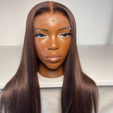 WOWANGEL Straight 4 Dark Brown Color 13X6 HD Lace Front Wigs - wowangel