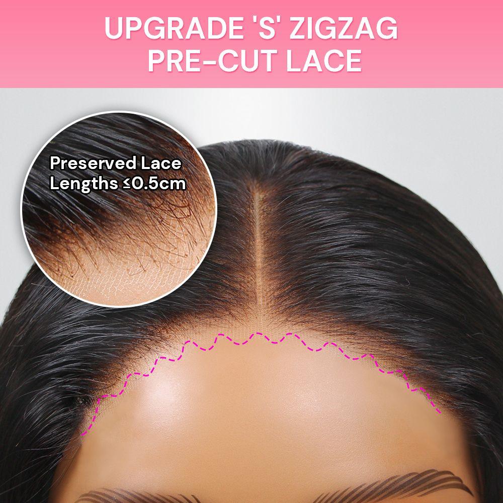 Close-up of pre-cut zigzag lace on WOWANGEL wig