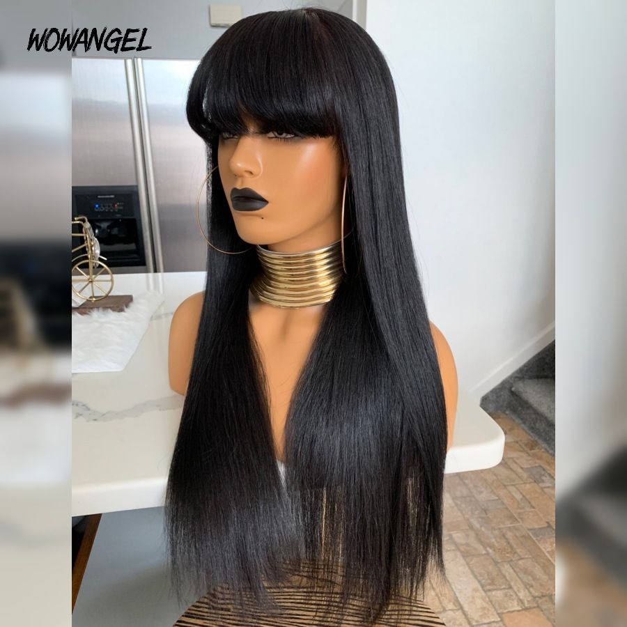 Glueless Wig with Bangs Black Straight 5x5 HD Lace Closure