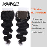 WOWANGEL 5x5 Skinlike Real HD Lace Closure with 3 Bundles Body Wave - wowangel