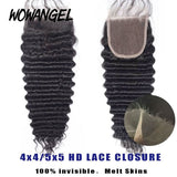 WOWANGEL 5x5 Skinlike Real HD Lace Closure with 3 Bundles Deep Wave - wowangel