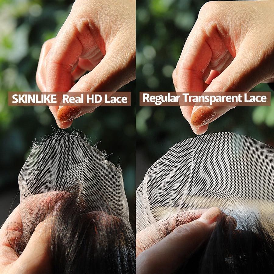 Close-up of SKINLIKE HD lace versus regular transparent lace.