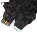 WOWANGEL Tape in Hair Extensions Nature Wave Natural Black Human Hair 40pcs 100g - wowangel