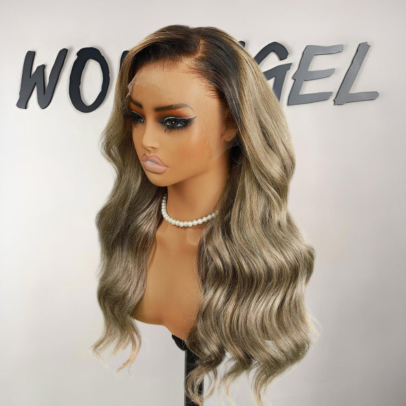 WOWANGEL Ash To Grey Colored Skinlike Real HD Lace 13X6 Lace Front Wig Loose Wave