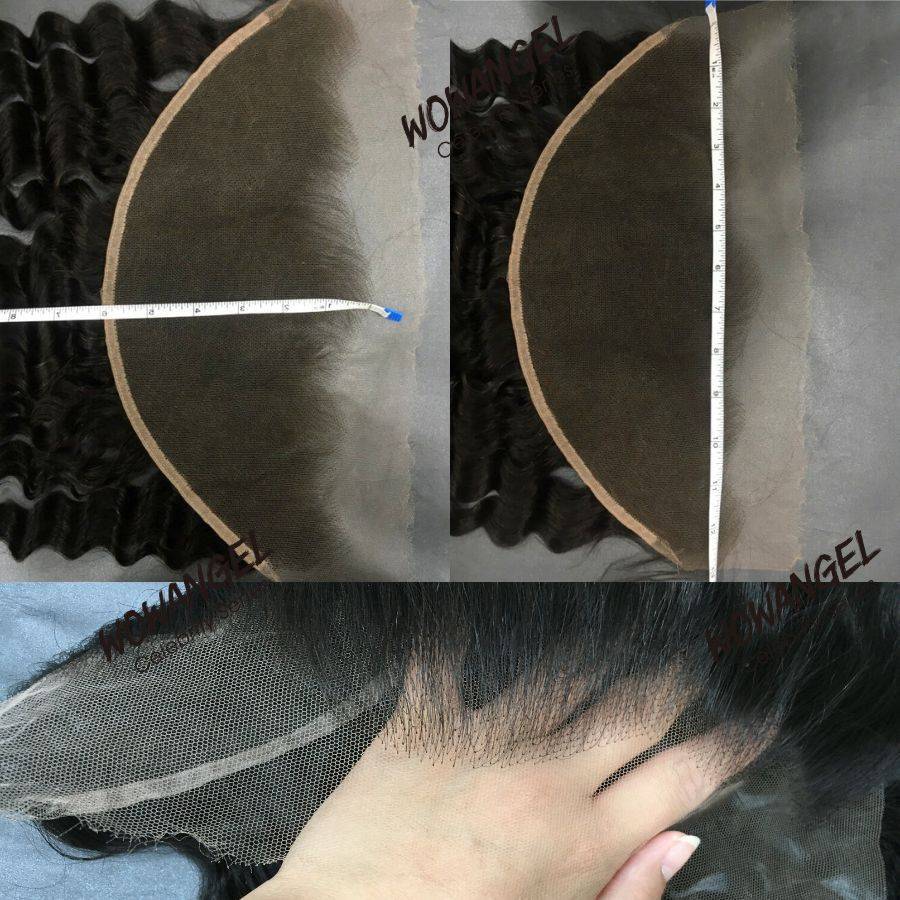 Close-up of WOWANGEL 13x6 HD Lace Frontal showing precise measurements and natural hairline for seamless blending with scalp.
