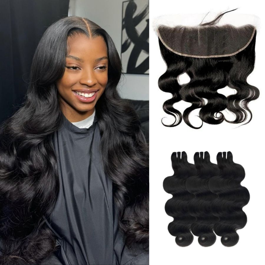 WOWANGEL 13x4 Skinlike Real HD Lace Frontal with 3 Bundles Body Wave