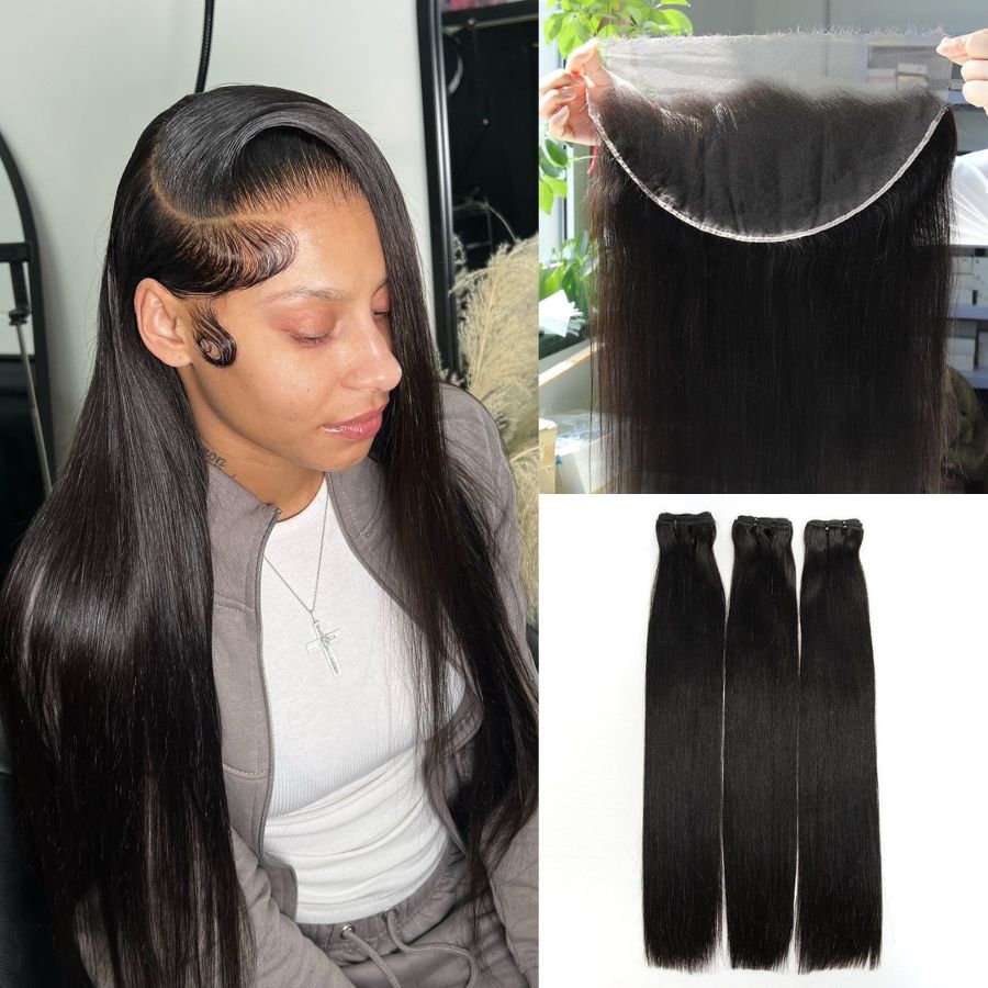 WOWANGEL 13x6 Skinlike Real HD Lace Frontal with 3 Bundles Straight