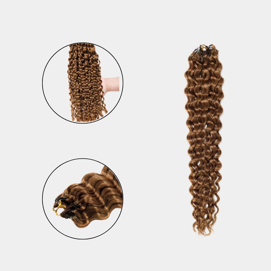 WOWANGEL Brown Color Pre-Separated Feather Crochet Human Hair Extensions for Miracle Knots Boho Braids Water Wave