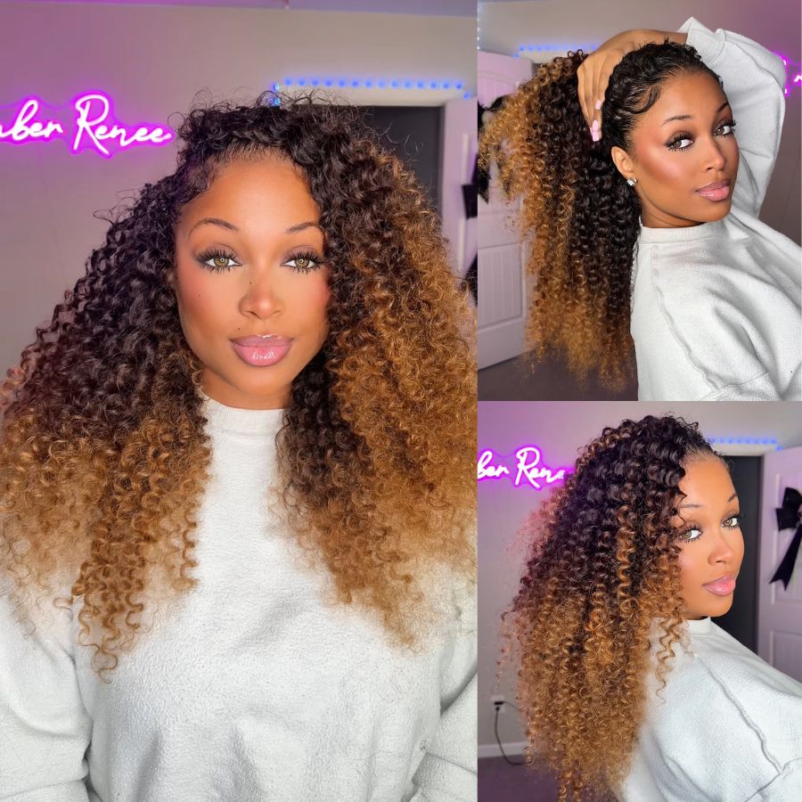 WOWANGEL Deep Wave 1B/4/30 Ombre Color Pre-Separated Feather Crochet Human Hair Extensions