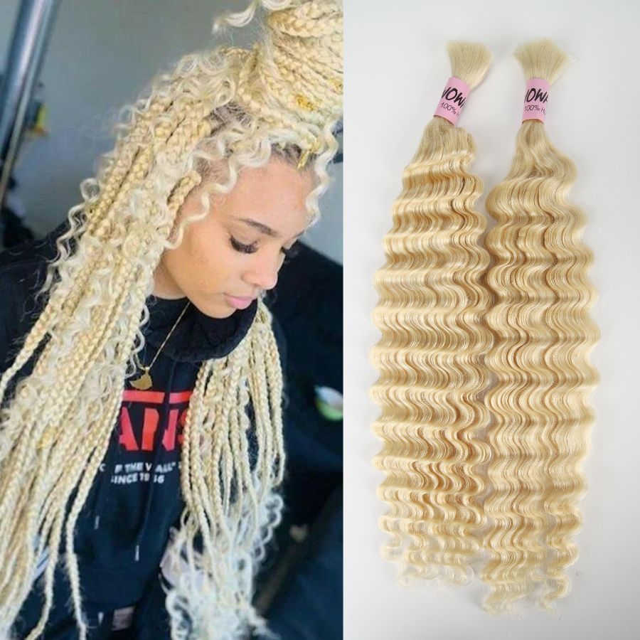 WOWANGEL 613# Blonde Bulk Human Hair Deep Wave Braiding