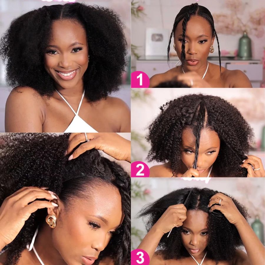 Step-by-step guide for applying WOWANGEL Kinky Curly Wig