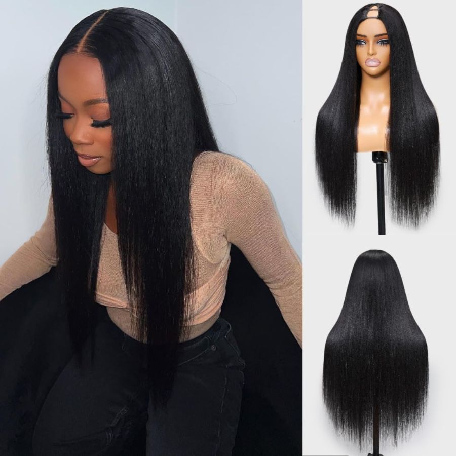 WOWANGEL V Part Wigs YAKI Straight Beginner Friendly Glueless U Part Wigs