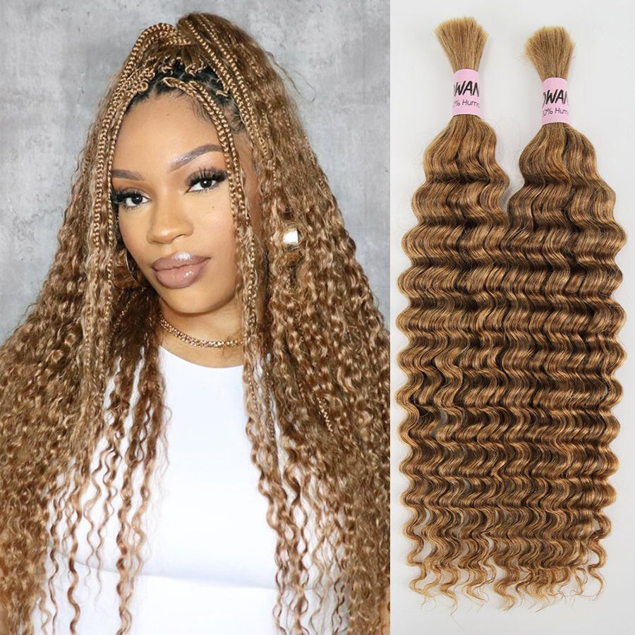 WOWANGEL 27 Honey Blonde Human Braiding Hair For Boho Braids Deep Wave 100g