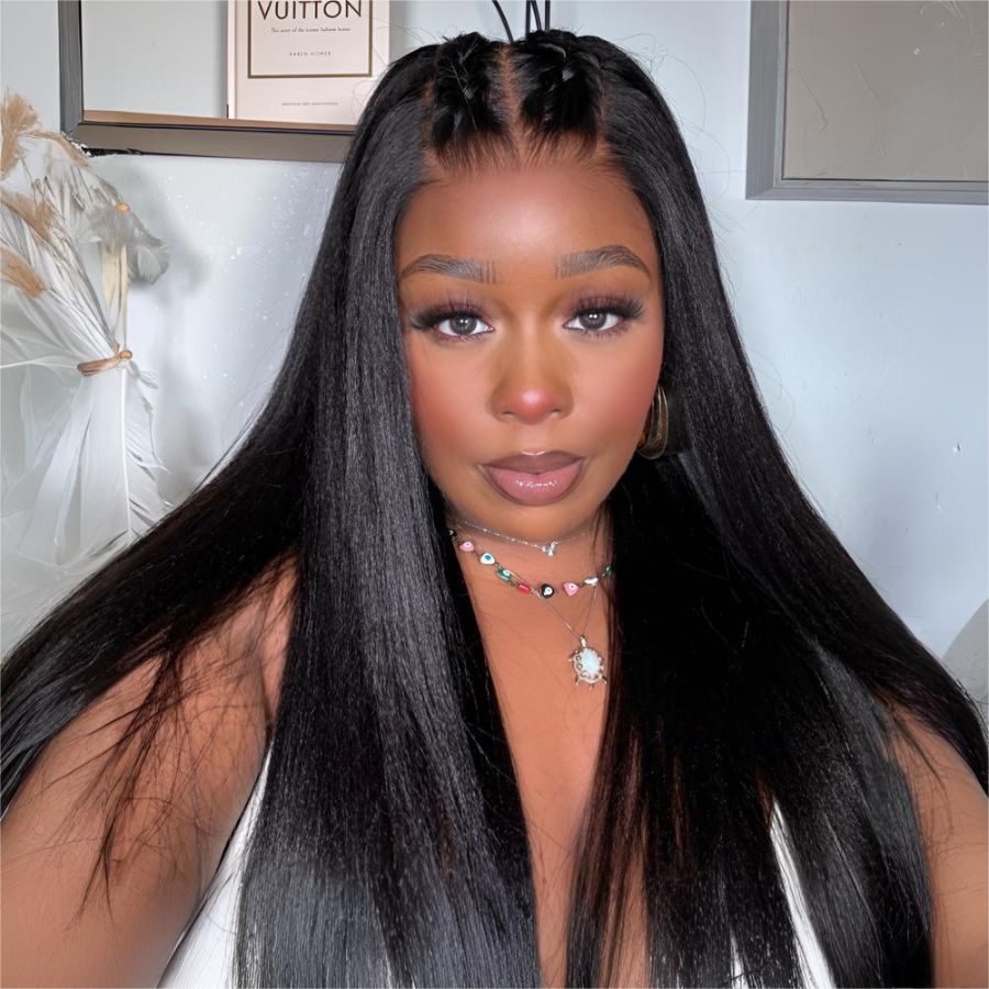 WOWANGEL Coarse Yaki Straight 13X6 Skinlike Real HD Lace Front Wig Nature Hairline