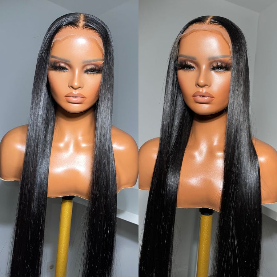 WOWANGEL Jet Black 6x6 Skinlike Real HD Lace Closure Wig Silk Straight Glueless Wig