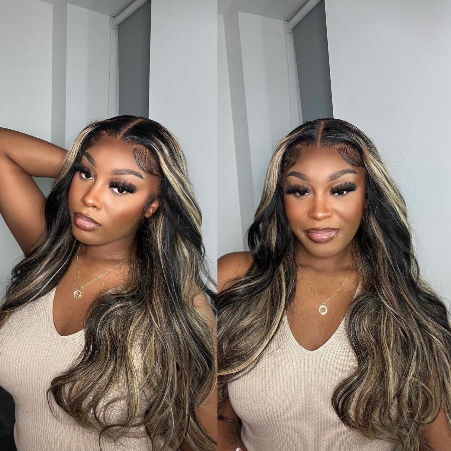 WOWANGEL 1B27 Highlight 13x6 Skinlike Real HD Lace Front Wig Body Wave