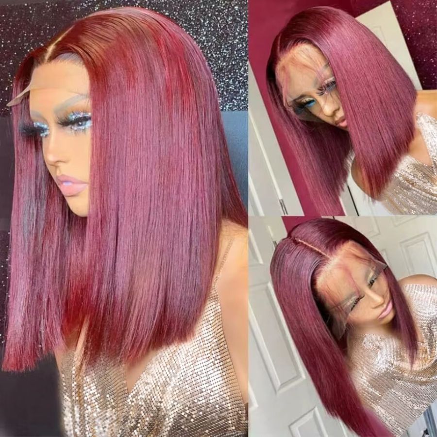 WOWANGEL Burgundy 99J 13x6 Skinlike Real HD Lace Wig Straight Short BOB