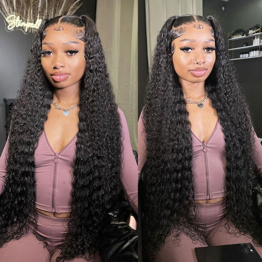 WOWANGEL 34 inch 13X6 HD Lace Full Frontal Wig Long Length Straight Wig