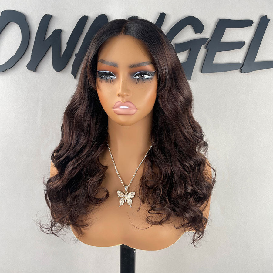 FLASH SALE | 20 Inches Body Wave Dark Brown 5X5 Wear&Go Transparent Lace Wig With Bang
