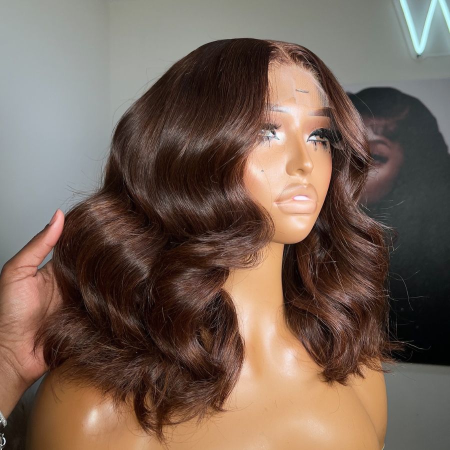 WOWANGEL Chestnut Brown 13x6 Skinlike Real HD Lace Wig Short Wave BOB