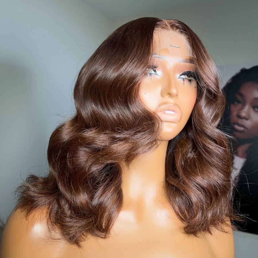 WOWANGEL Chestnut Brown 13x6 Skinlike Real HD Lace Wig Short Wave BOB