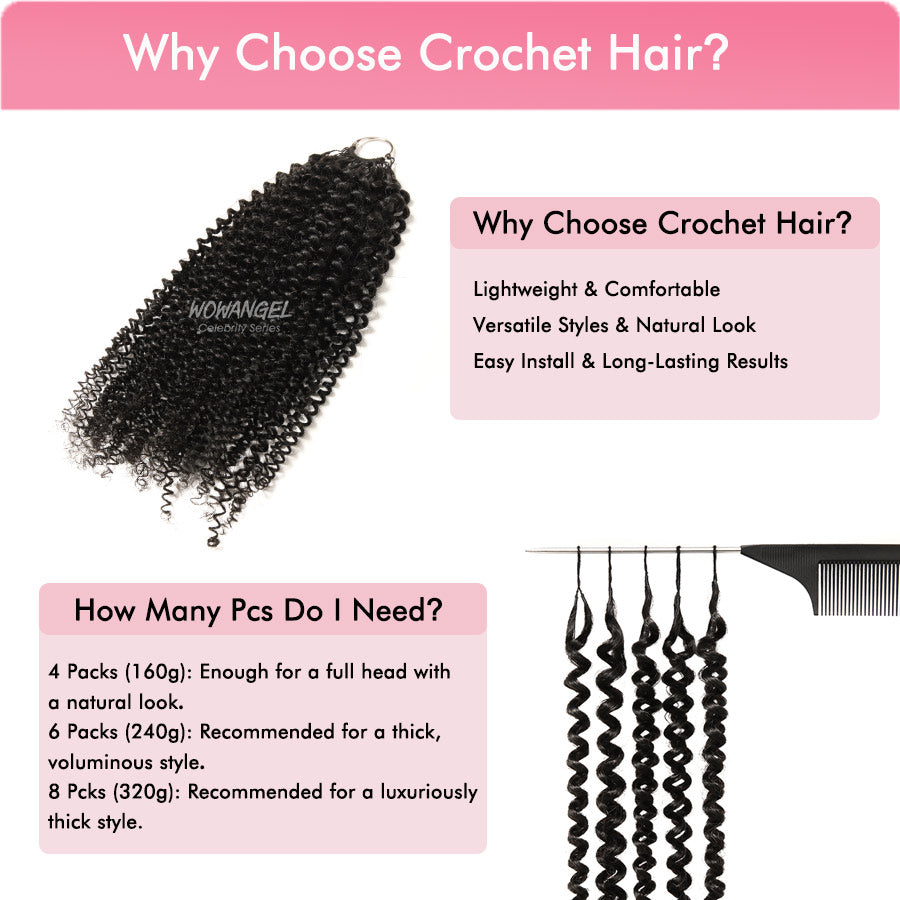 WOWANGEL Kinky Curly Pre-Separated Feather Crochet Human Hair Extensions