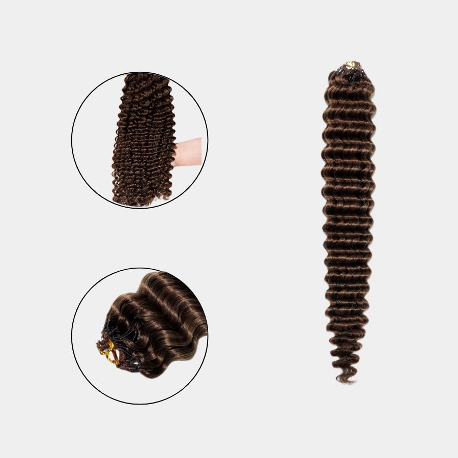 WOWANGEL Dark Brown Color Pre-Separated Feather Crochet Human Hair Extensions for Miracle Knots Boho Braids Deep Wave
