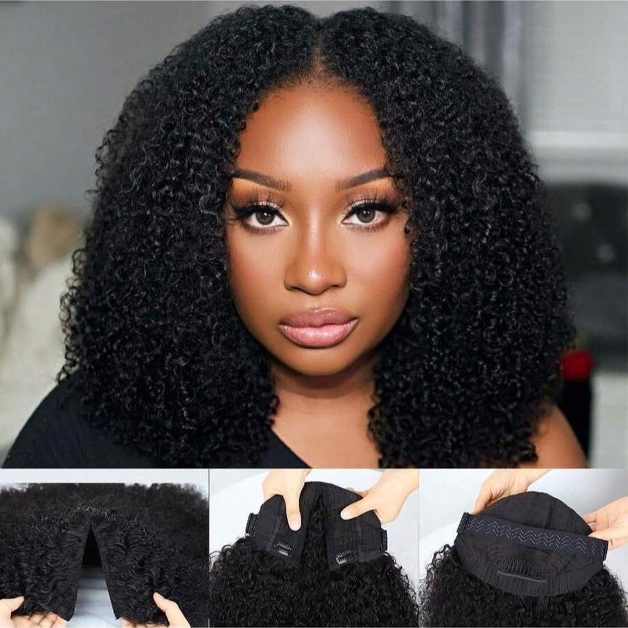 WOWANGEL V Part Kinky Curly Wig with glueless design