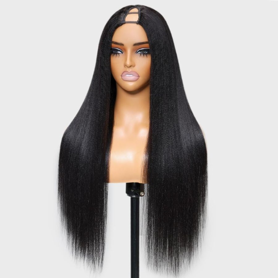 WOWANGEL V Part Wigs YAKI Straight Beginner Friendly Glueless U Part Wigs