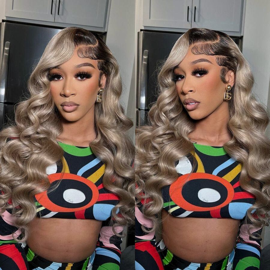 ash grey hair with loose wave texture
