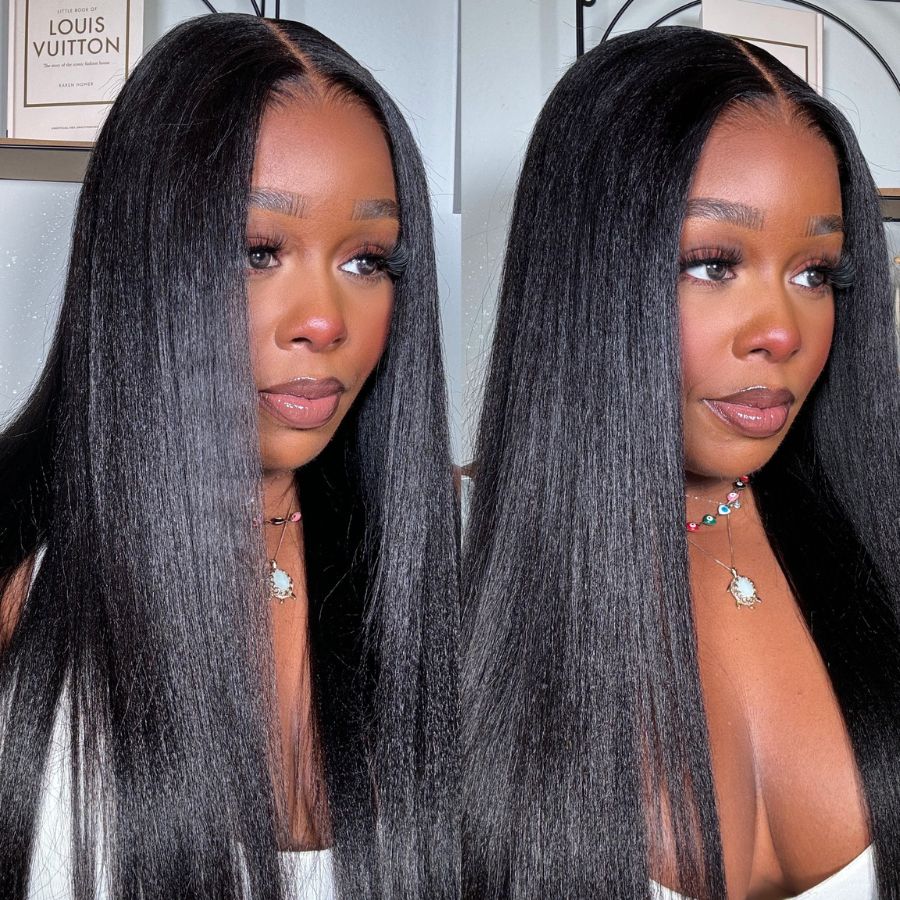 WOWANGEL Coarse Yaki Straight 13X6 Skinlike Real HD Lace Front Wig Nature Hairline