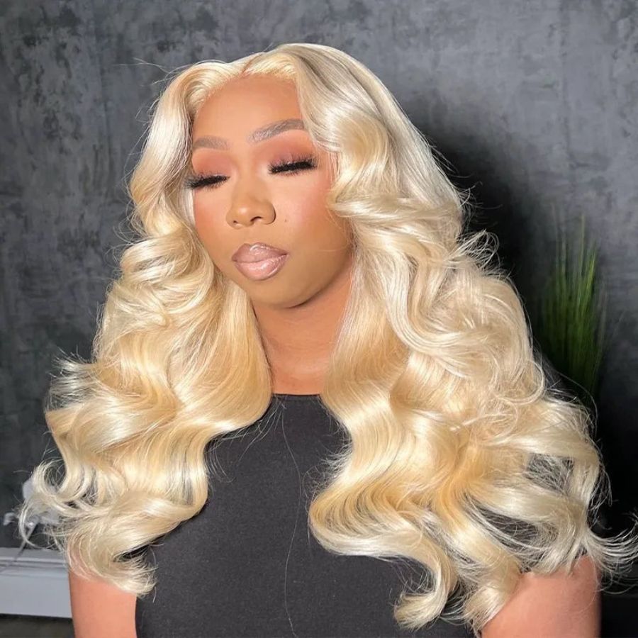 Long blonde body wave wig with natural look