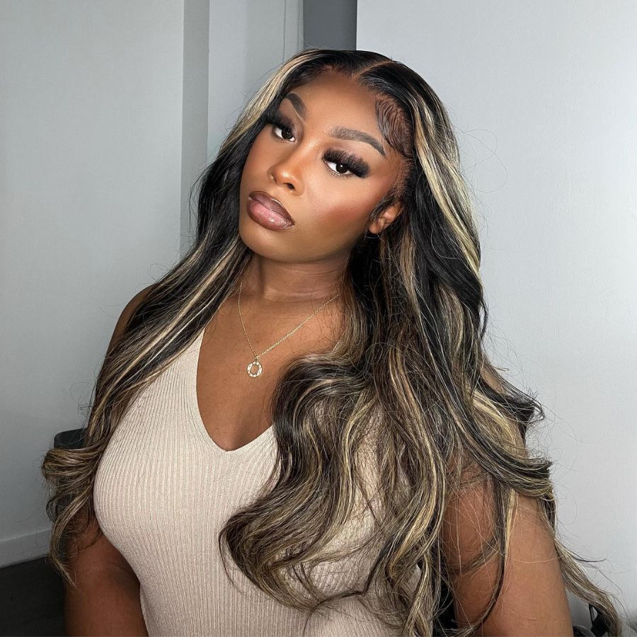 WOWANGEL 1B27 Highlight 13x6 Skinlike Real HD Lace Front Wig Body Wave